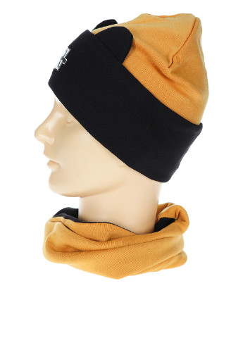 Комплект (шапка, шарф-снуд) Semejka шапка + шарф-снуд написи гірчичні кежуали трикотаж, бавовна