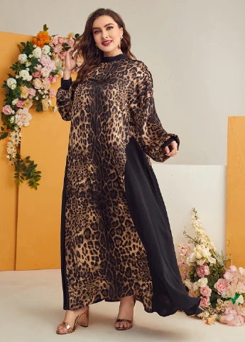Коричневое вечернее платье а-силуэт SHEIN леопардовый