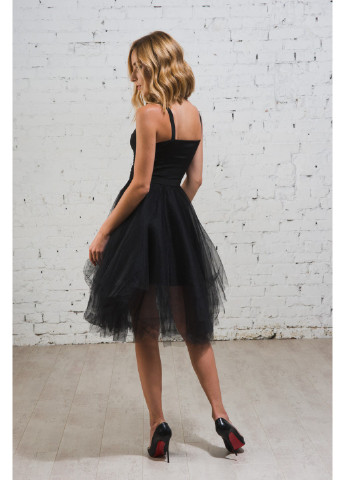 Черное коктейльное платье шанталь с пышной юбкой BYURSE однотонное