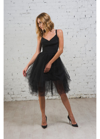 Чорна коктейльна сукня шанталь з пишною спідницею BYURSE однотонна