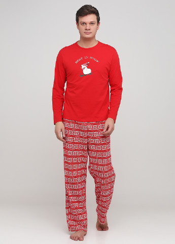 Пижама (лонгслив, брюки) Signature лонгслив + брюки новогодняя красная домашняя трикотаж, хлопок
