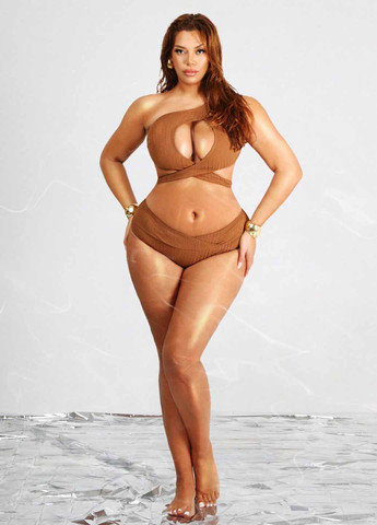 Коричневый летний купальник (топ, трусики) раздельный SHEIN