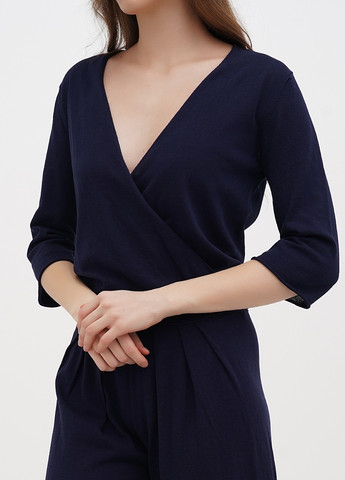 Комбинезон Stefanel комбинезон-брюки однотонный тёмно-синий кэжуал полиэстер, трикотаж