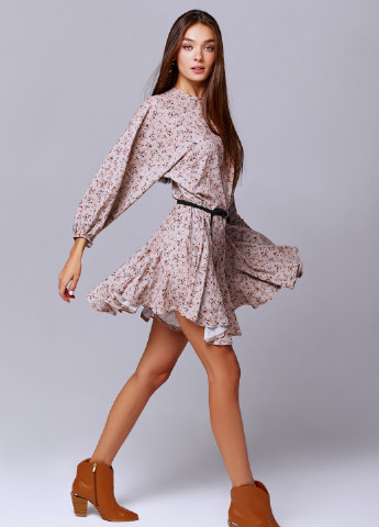 Бежева повсякденний бежева сукня з шифону Gepur з квітковим принтом