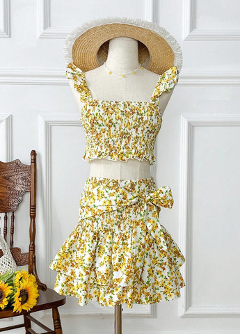 Молочный летний комплект (топ, юбка) SHEIN