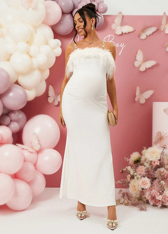 Білий вечірня сукня для вагітних годе SHEIN однотонна