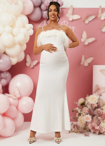 Білий вечірня сукня для вагітних годе SHEIN однотонна