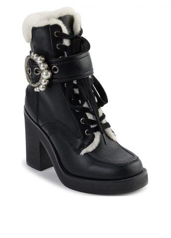Черные женские ботинки на молнии с мехом, с пряжкой, со шнуровкой, с бусинами