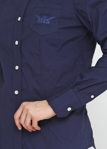 Темно-синяя кэжуал рубашка однотонная HIS