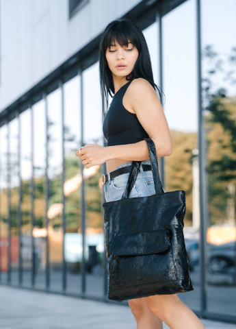 Женская сумка Шоппер Tote черная рельефная Sambag (256162903)