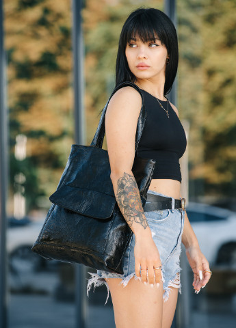 Женская сумка Шоппер Tote черная рельефная Sambag (256162903)