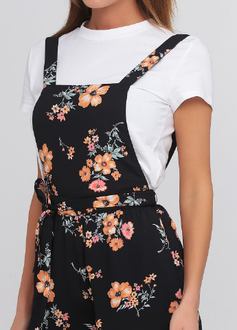 Комбинезон H&M комбинезон-шорты цветочный чёрный кэжуал полиэстер