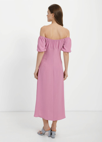 Рожева кежуал сукня в стилі армпір, з відкритими плечима Braska однотонна