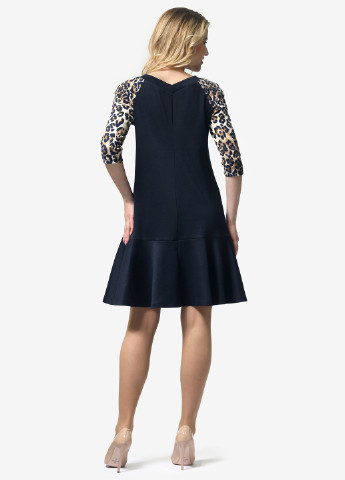 Темно-синя кежуал сукня, сукня кльош Lila Kass леопардовий