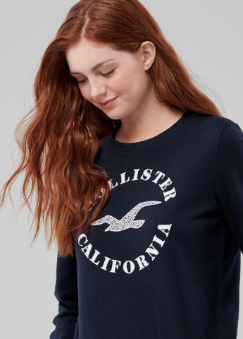 Свитшот Hollister - Свободный крой логотип темно-синий кэжуал хлопок - (185459475)