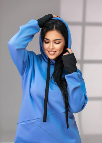 Темно-голубое женское теплое платье в спортивном стиле на флисе голубого цвета 382753 New Trend