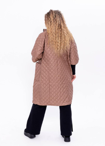 Темно-бежевое Женская куртка-пальто из плащевки цвет капучино р.48 358123 New Trend