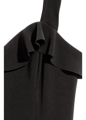 Комбинезон H&M комбинезон-брюки однотонный чёрный кэжуал полиэстер, креп
