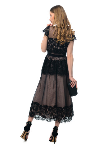 Черное коктейльное платье с посадкой по талии GENEVIE однотонное
