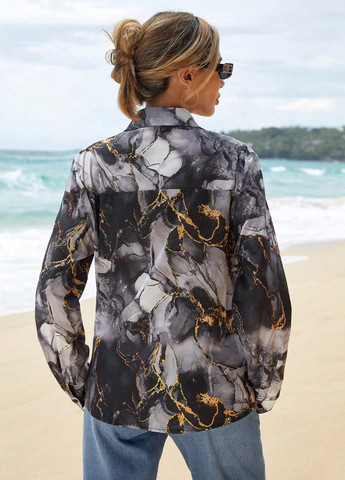 Серая праздничный, классическая, кэжуал рубашка с абстрактным узором SHEIN