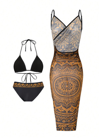 Комбінований літній купальник (ліф, трусики, парео) бікіні, роздільний SHEIN