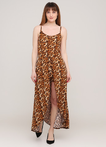 Комбинезон Fashion news комбинезон-шорты леопардовый коричневый кэжуал полиэстер, трикотаж