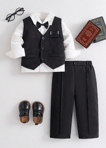 Черный демисезонный костюм (жилет, брюки) брючный SHEIN