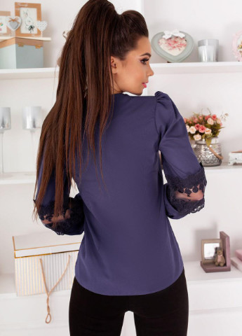 Темно-фиолетовая женская блуза с рукавами с кружевом размер батал фиолетового цвета 374547 New Trend