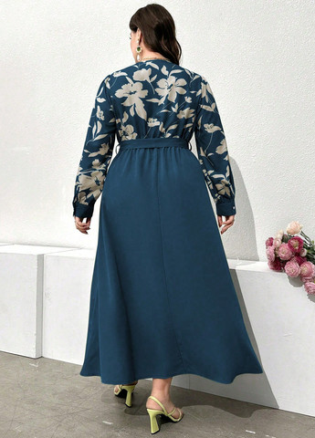 Морської хвилі кежуал сукня а-силует SHEIN з квітковим принтом