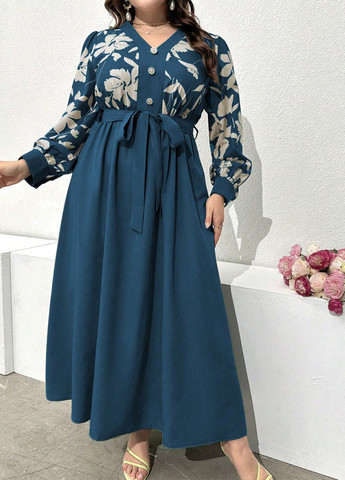 Морської хвилі кежуал сукня а-силует SHEIN з квітковим принтом