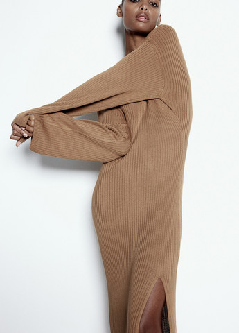 Светло-коричневое кэжуал платье H&M однотонное