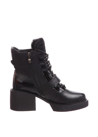 Зимние ботинки Deenoor лаковые, со шнуровкой, с пряжкой, с мехом, с тиснением