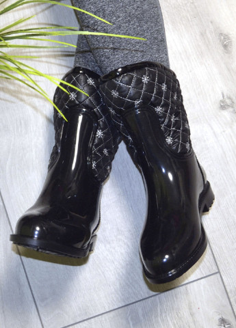 Черные сапоги резиновые женские силиконовые черные на флисе W-Shoes