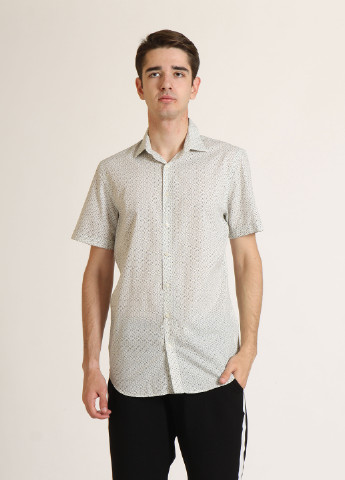 Светло-серая кэжуал рубашка с геометрическим узором Angelo Litrico с коротким рукавом