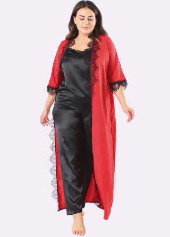 Червоний демісезонний комплект (топ, брюки, халат) Ghazel