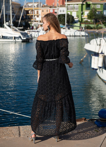 Чорна пляжна сукня з відкритими плечима Fresh cotton однотонна