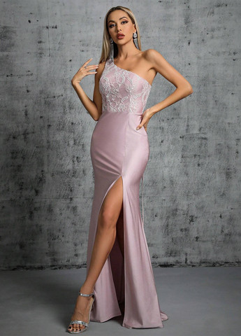 Світло-рожева вечірня сукня на одне плече SHEIN однотонна