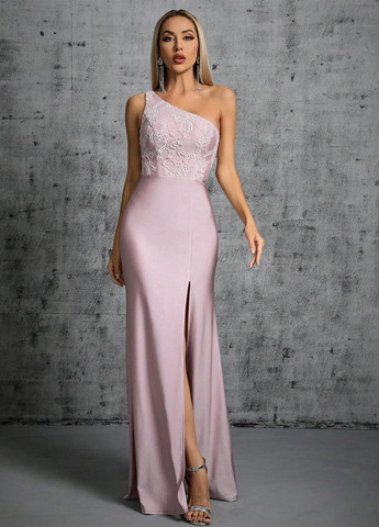 Світло-рожева вечірня сукня на одне плече SHEIN однотонна