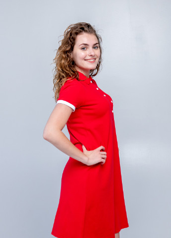 Красное кэжуал платье поло трапеция а-силуэт TvoePolo однотонное
