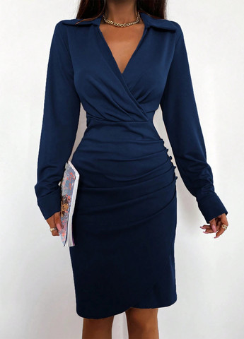 Темно-синя ділова сукня силуетна SHEIN однотонна