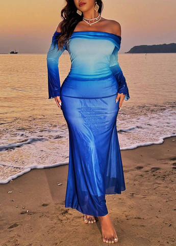 Комбінована вечірня сукня з відкритими плечима SHEIN з градієнтом