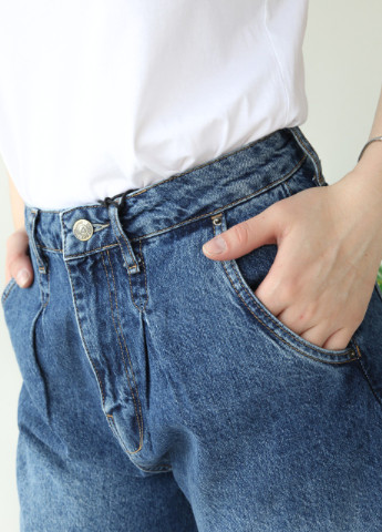 Шорты женские синие джинсовые вареные удлиненные с защипами Cracpot mom (253352489)
