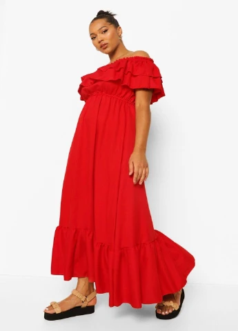Красное кэжуал платье Boohoo однотонное