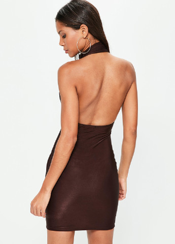 Темно-коричневое коктейльное платье с открытой спиной Missguided однотонное