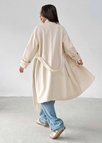 Светло-бежевое демисезонное Пальто двубортное SHEIN