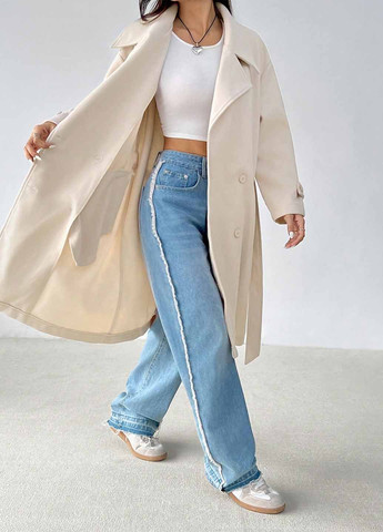 Светло-бежевое демисезонное Пальто двубортное SHEIN