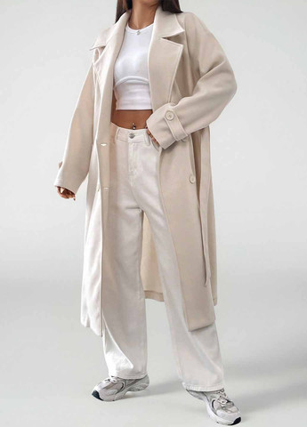 Светло-бежевое демисезонное Пальто двубортное SHEIN