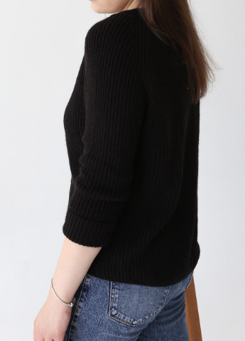 Черный зимний свитер женский черный прямой в рубчик MDG Прямая