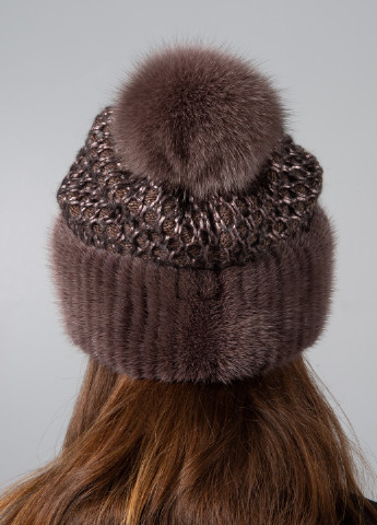Женская зимняя шапка бини из натурального меха норки с помпона из меха песца Меховой Стиль соты (254800510)