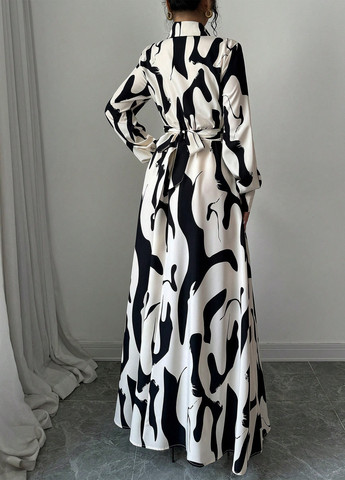 Кремова кежуал сукня кльош, сукня-сорочка SHEIN з абстрактним візерунком